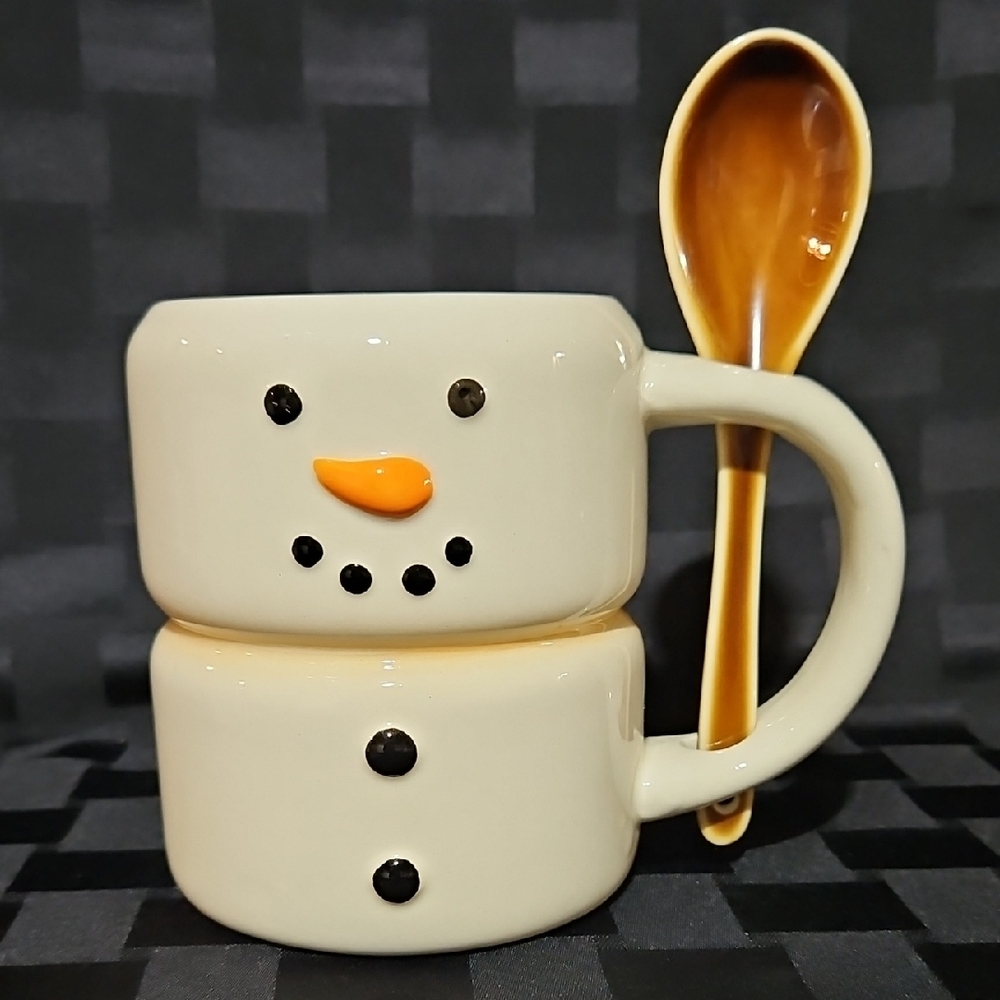 Festive Winter Marshmallow Snowman Mug and Spoon Set